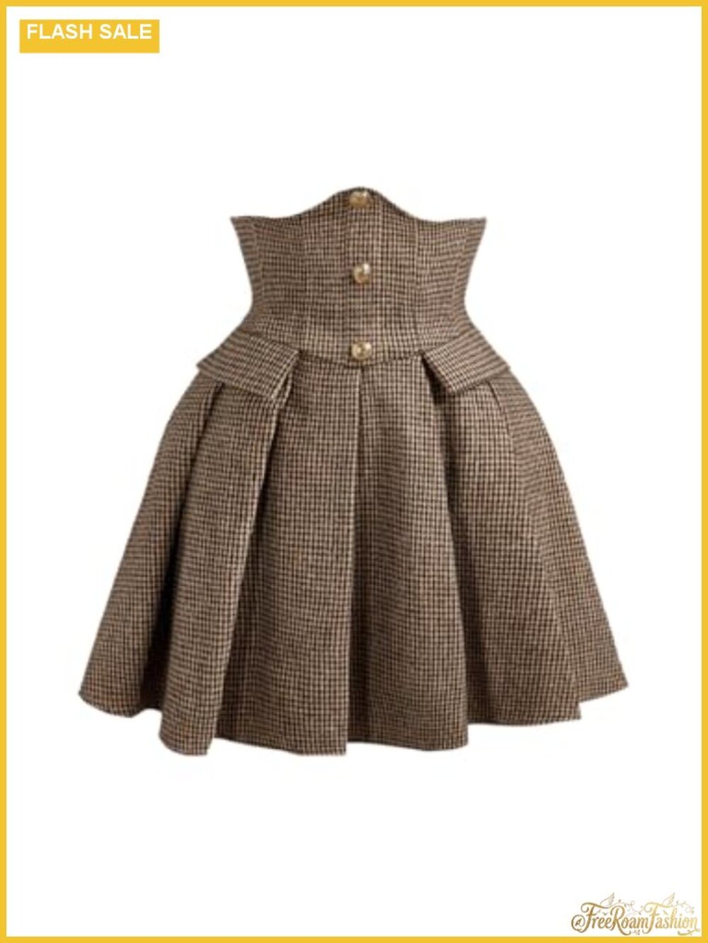 Plaid Mini Skirt Button Front Pleated A Line Flowy Houndstooth